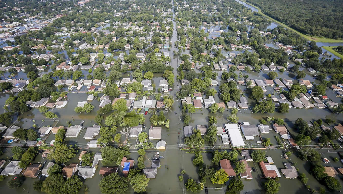 An aerial view of flooding in Port Arthur, Texas, on August 31, 2017.