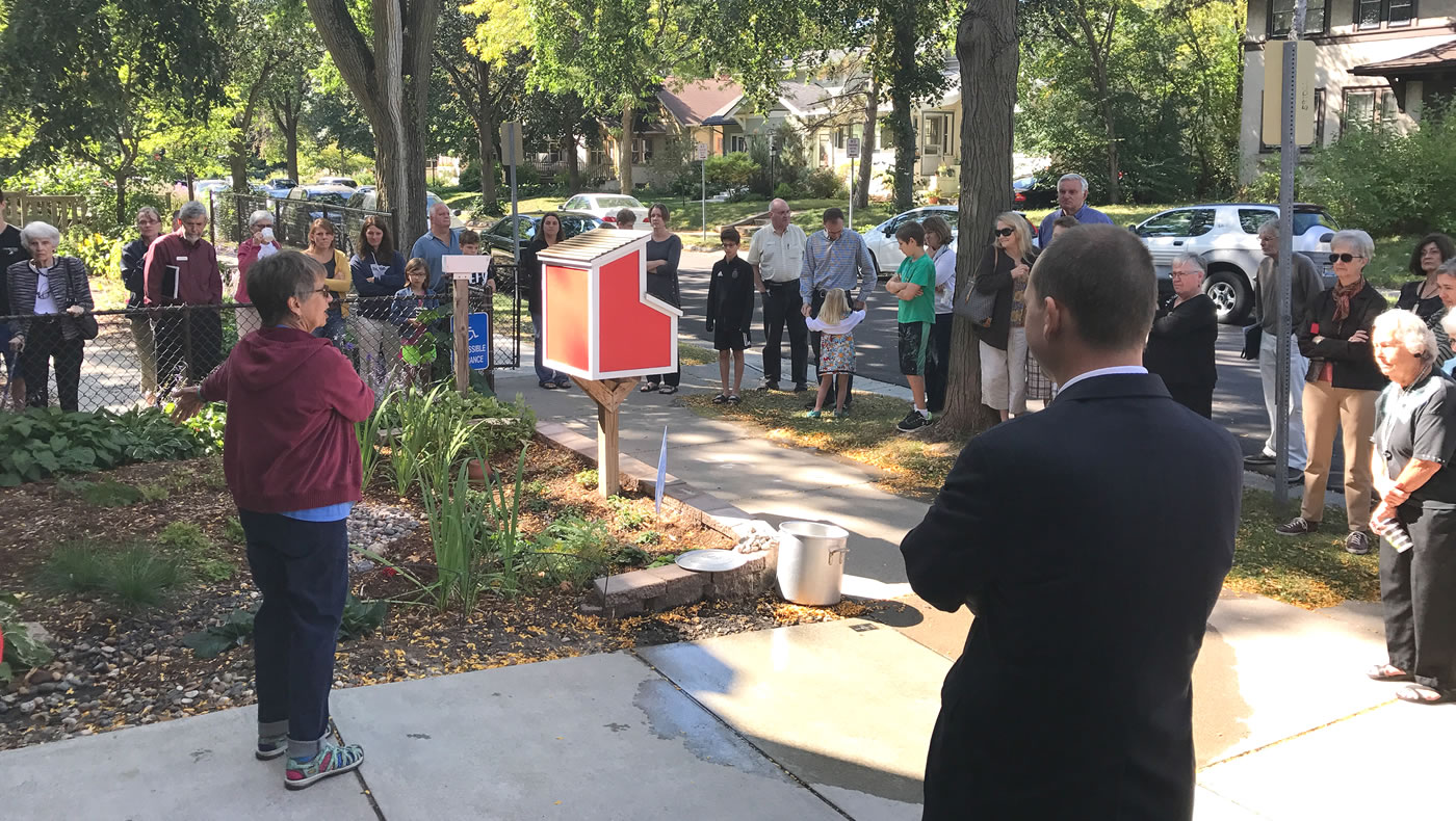 Parishioners at the rain garden ceremony at Judson Memorial Baptist Church.