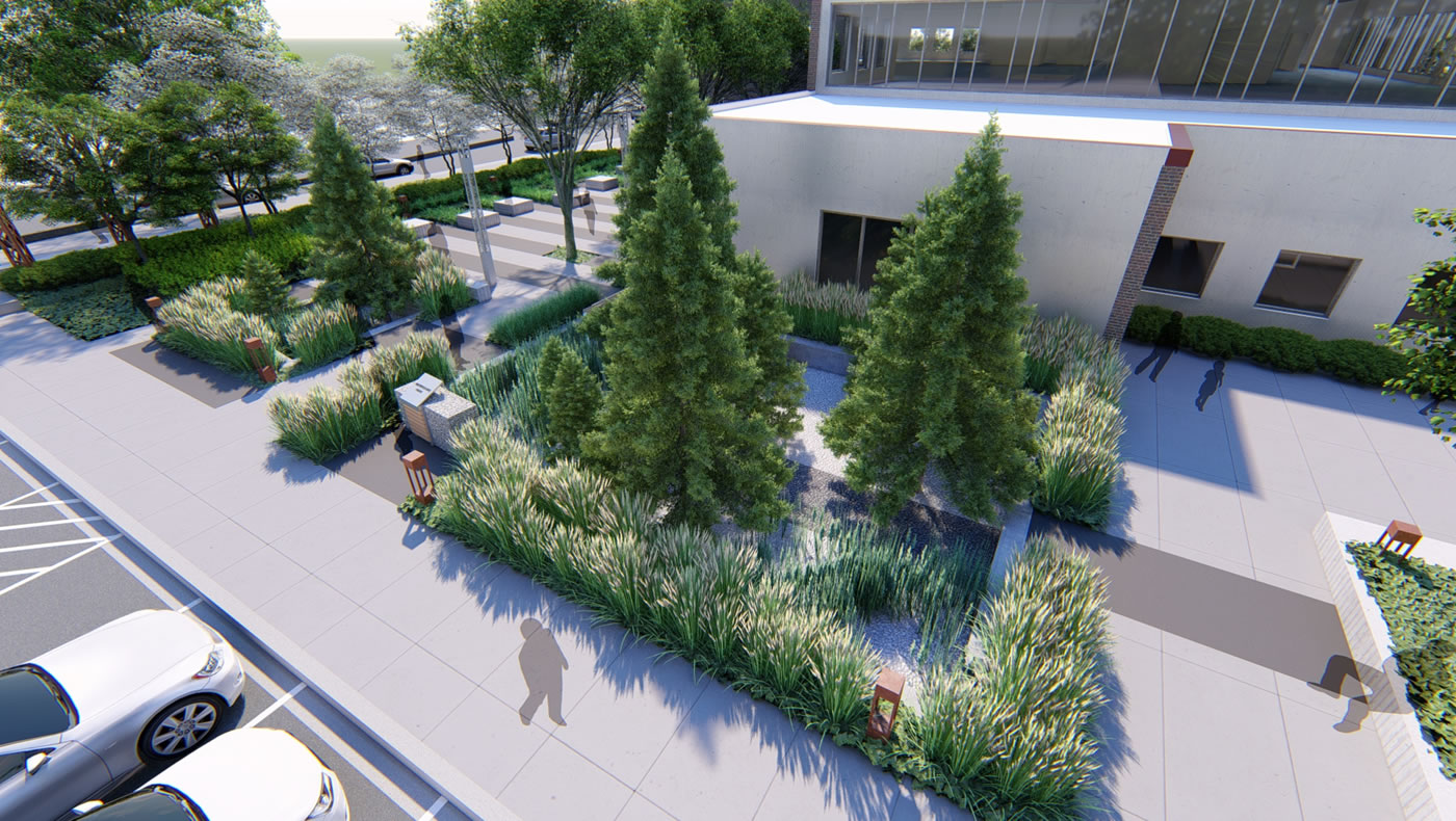 A rendering of the planned landscape at NorthPoint Health and Wellness Center.