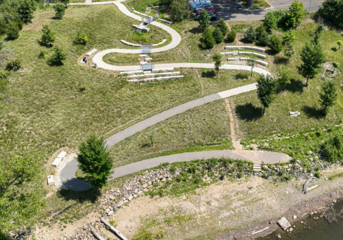 Aerial view of footpaths in MWMO backyard.